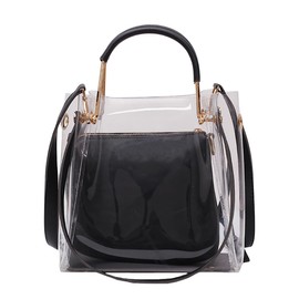 Chamo Women's Pain Bag, Clear Bag, Transparent Bag, Shoulder Bag, 2-Way Transparent, Small, Plush, Pushing Activity,, Black