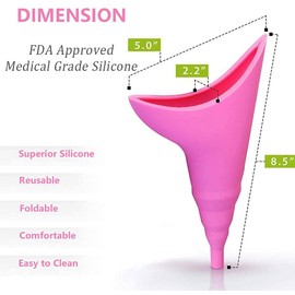 Female Urinal Foolproof Women Pee Funnel Female Urination Device Reusable Urinal Funnel Standing Up Into A Bottle Perfect for Travel, Outdoor, Camping, Festivals with Drawstring Bags (Pink)