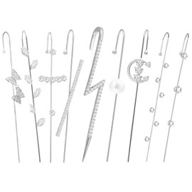 Ear Crawler Earrings for Women Ear Cuff Earrings Helix Hook Earrings Ear Wrap Earrings Snowflake Rhinestone Lightning Bolt Pierced Clip Earrings Trendy Jewelry for Women 2024