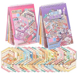 20+20=40PCS New Fun DIY Stickers Scene，Cute 3D Korean Cartoon Scene Sticker for Adult and Children Relief Stress Pass The Time，Mini House Sticker with Tweezers(01)