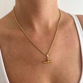 JAVARNV T Bar Necklace for Women Gold Toggle Pendant Necklaces Dainty Chain Necklace Minimalist Jewelry Gifts for Daily Outfits