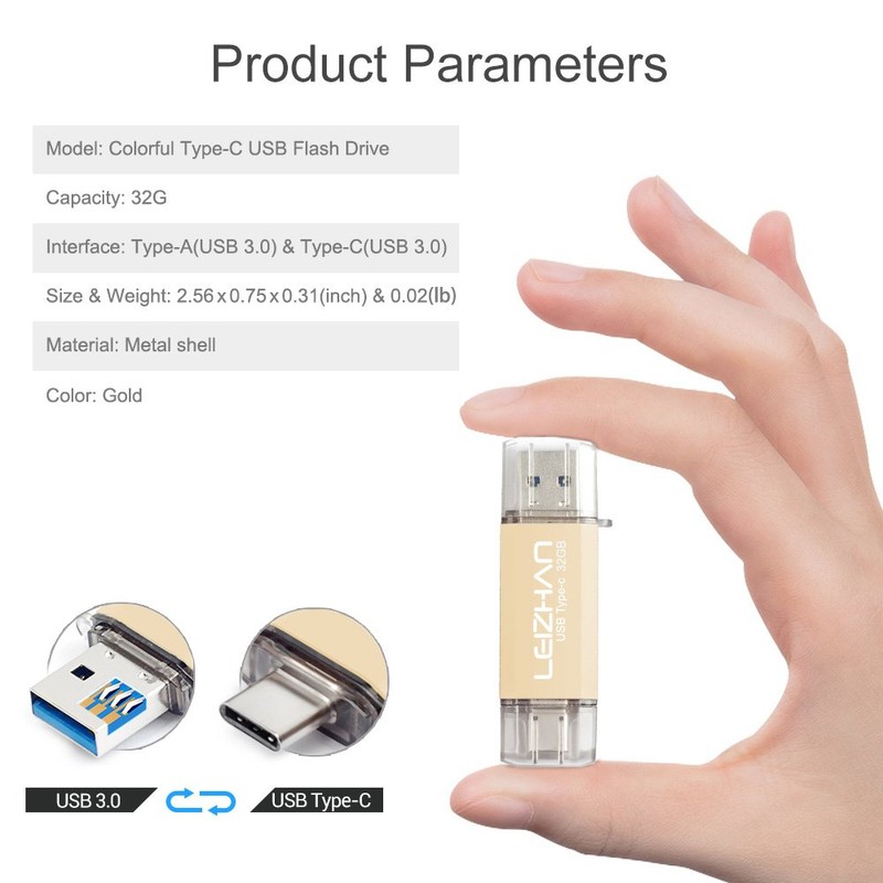 LEIZHAN USB Stick 32GB Type C Memory Stick OTG Speicherstick