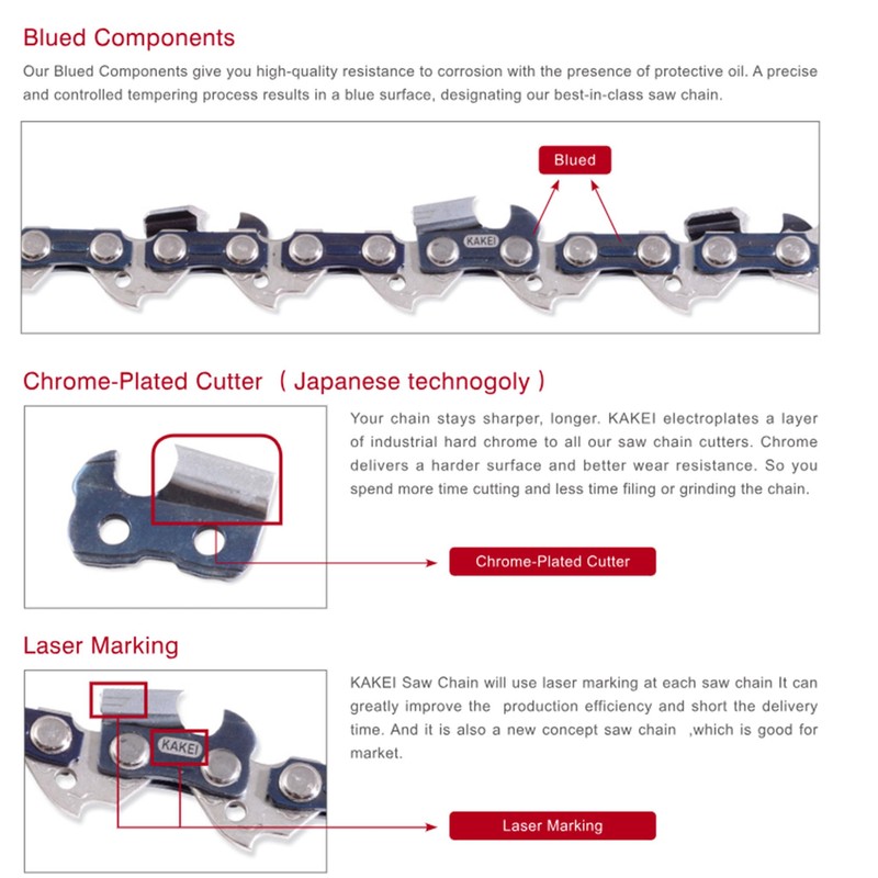 Kakei Chainsaw Chain 16'' 3/8'' LP 0.043'' 55 semi chisel