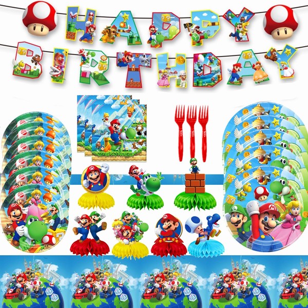 Super Bros Themed Party Decorations, Birthday Party Supplies Decorations Set-Plates