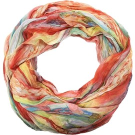 Jeamis Rainbow Silk Loop Colour Gradient Spring Round Scarf Rainbow Stripes Summer Lightweight Scarf Stole, coral