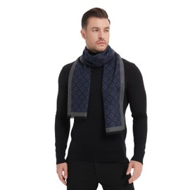 EP Mode Men's Winter Scarf, Cashmere Feel, Super Soft & Warm (Quatrefoil Navy Grey)