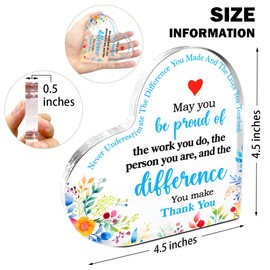EWDMOUK Retirement Appreciation Gift For Colleague, Thanksgiving Gifts For Women, Never UnderestimateThe Difference You Made Heart Acrylic Decor, Goodbye Gift For Teacher Nurse Clerk