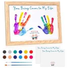 Gerrii Grandparents Day Family Handprint Kit, DIY Craft Keepsake Gift Wooden Frame with Paints, Brushes and Cards Family Gifts for Parents Grandparents Home Decor for Heartfelt Memory Creation