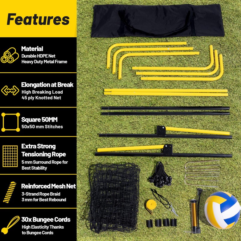 Happy Jump 7x4 FT Portable Volleyball Rebounder Net, 5 Adjustable
