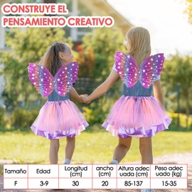 HomeChi Disfraz de Unicornio para Niñas, Conjunto Tutú Arco Iris Incluye Diadema, Varita Hada y Alas Mariposa, Regalo de Cumpleaños Disfraz Tutú para Niñas de 3 a 9 años