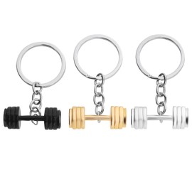 EMSea 3 Pieces Dumbbell Keychain Creative Fitness Keychain Sports Key Ring Sports Gym Pendant Keychain for Boyfriend Father Zinc Alloy Black Gold Silver, Black, gold, silver