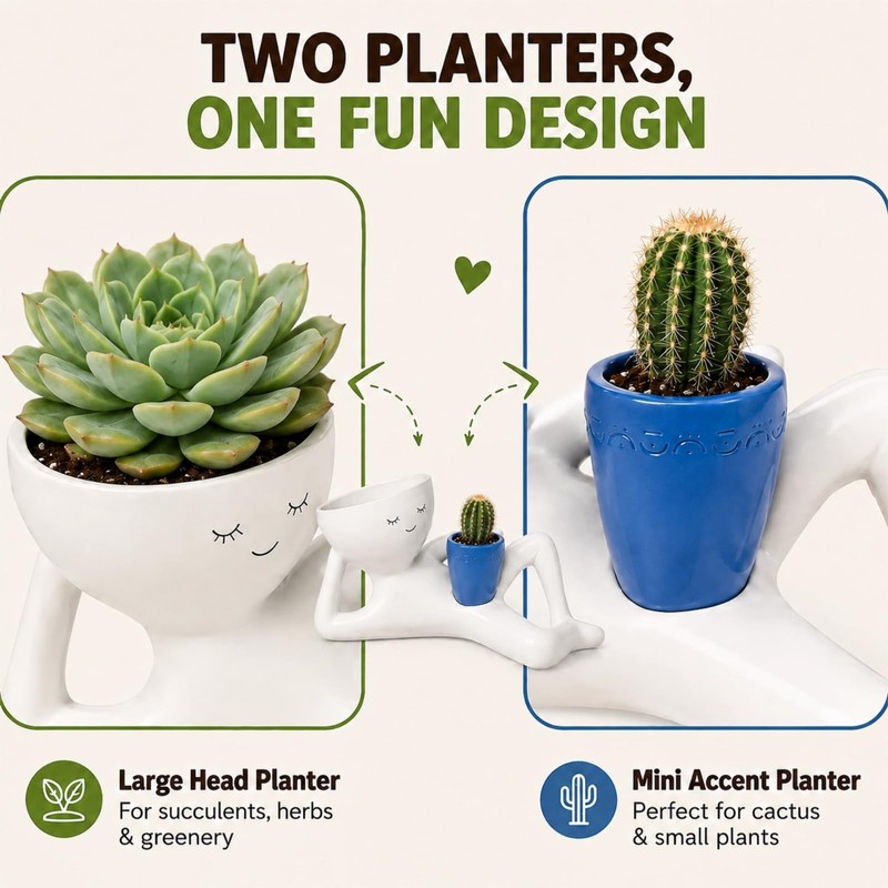Funny Plant Pots, Lazy Guy Face Planter, Succulent Pot, Unique
