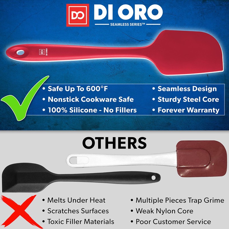 DI ORO Silicone Spatula Set - Rubber Kitchen Spatulas for