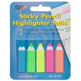 Tiger Sticky Pencil Highlight Tabs Index Flags - Multicolored Letter Print Highlighter Tabs - Artwork - 10 Pack