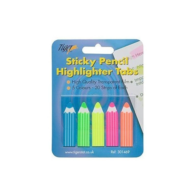 Tiger Sticky Pencil Highlight Tabs Index Flags - Multicolored Letter