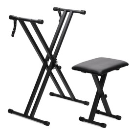Jdfdexc Keyboard Stands and Bench Set,Double-X Keyboard Stand Adjustable & Portable Digital Piano Stand with Locking Straps