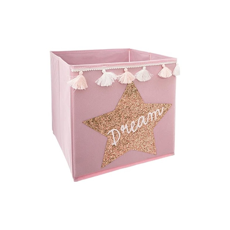 Atmosphera Dream Children's Storage Box, Sequins and Pompoms, Light Pink
