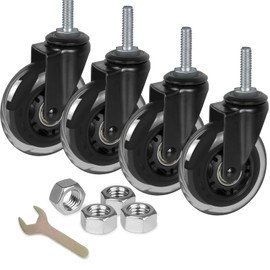 8T8 3" Rubber Caster Wheels Heavy Duty with 3/8"-16 x 1-1/2" Threaded Stem Casters Set of 4 (Screw Diameter 3/8", Length 1.5"), Quiet and Smooth Rolling Castors for Furniture Hardwood Floors