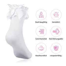 YUFFQOPC Ruffle Socks Women's Lolita Socks White Lace Sock with Bow Princess Socks Ankle Socks for Lolita Dress Women Girls Clothing Costume Decorate, White