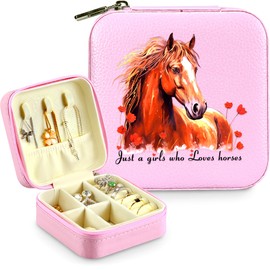 BJDAMAI Horse Jewelry Box, Horse Gifts For Teens Teenage Girls Kids Age 5 6 7 8 9 10 11 12, Horse Lovers Stuff Items Accessories Merchandise Decor, Travel Ring Earrings Necklace Organizer Holder!