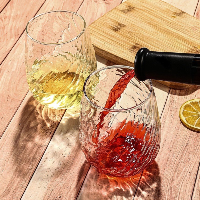Stemless Wine Glasses Set of 12, 17 oz Red White