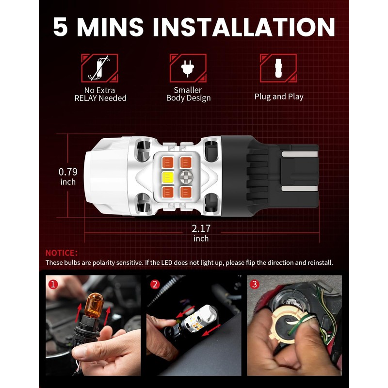LASFIT T3 7443 Switchback LED Bulb 7444 LED Front Turn