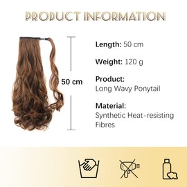 Mulaibdin Ponytail Extension, Brown, Hair Extensions Braid Extension with Clip, Wig Women Long, 50 cm, Ponytail Hairpiece Waves, Braids Extensions, Hairpiece Braid with Drawstring