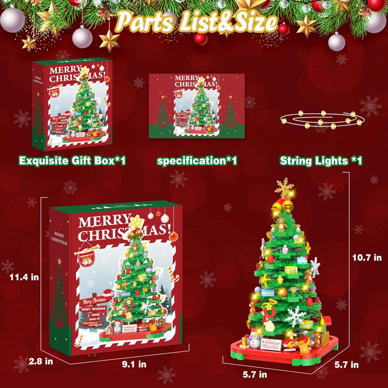 Alagoo Christmas Tree Building Blocks Kit with Lights, Christmas Tree