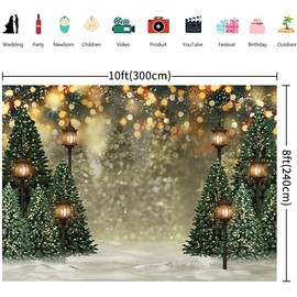 10x8FT Christmas Backdrop Xmas Tree Winter Snowflake Snow Scene Glitter Bokeh Green Photography Background Family Photoshoot Holiday Christmas New Year Party Decorations Banner Photo Booth Props