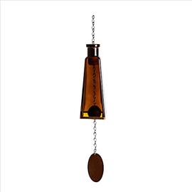 Blue Ridge Mountain Gifts Pyramid Bottle Wind Chime for Garden & Porch Decor w/Cooper Accent, Stained Wooden Ball, & Colorful Glass Bottles - Ideal for Wind Chime Lovers (Amber)
