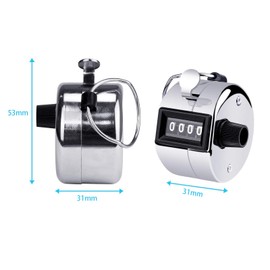 Contador Manual, 2 Piezas Contador Manual de Mano, Contador Manual de 4 Dígitos de Metal, Fácil de Usar, para Deporte, Golf, Pescar, Restaurantes, Plata (5.3 x 3.1 cm)