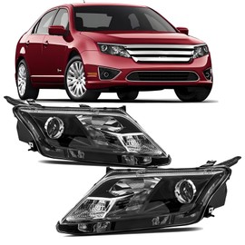 Corkiauto Headlights Assembly compatible with 2010 2011 2012 Ford Fusion Halogen Headlamp Replacement,Black Housing Clear Side