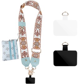 WYUIZWALWA Phone Strap with Zippered Pouch, Clip and Go Strap for Phone with Wallet Crossbody, Multifunction Phone Lanyard Crossbody, Adjustable Phone Strap Crossbody Blue