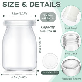 Zubebe 12 Pack 5 oz Glass Yogurt Jars with Lids Clear Yogurt Parfait Cups with Lids Glass Pudding Jars Reusable Baby Bottles Vintage Breakfast Shake Containers for Jam Honey Wedding Shower Favors