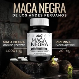 Maca Negra Peruana Orgánica Capsulas 1040mg | Origen 100% Peruano | Potenciadas con Piperina | Suplemento alimenticio Testo - Vitaminas Hombres y Muje
