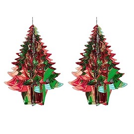 Widdle Gifts Green/Red Christmas 2 Tone Foil Ceiling Decorations, Christmas Decoration, Room Decoration (set of 2 35cm Tree)