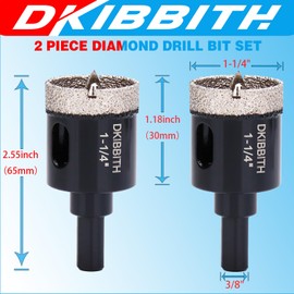 1.25" Diamond Hole-Saw Bits with Pilot Drill Bit - 2pc 1-1/4 inch Diamond Tipped Tile Hole Saws with Guiding Bit for Accurate Drilling Porcelain Tile Ceramic Pottery Granite Stone Glass Bottles 32mm