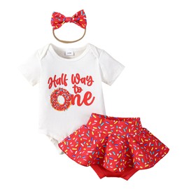 ADXSUN Baby Girl Half Birthday Outfit Half Way to One Romper+Skirt Shorts+Headband
