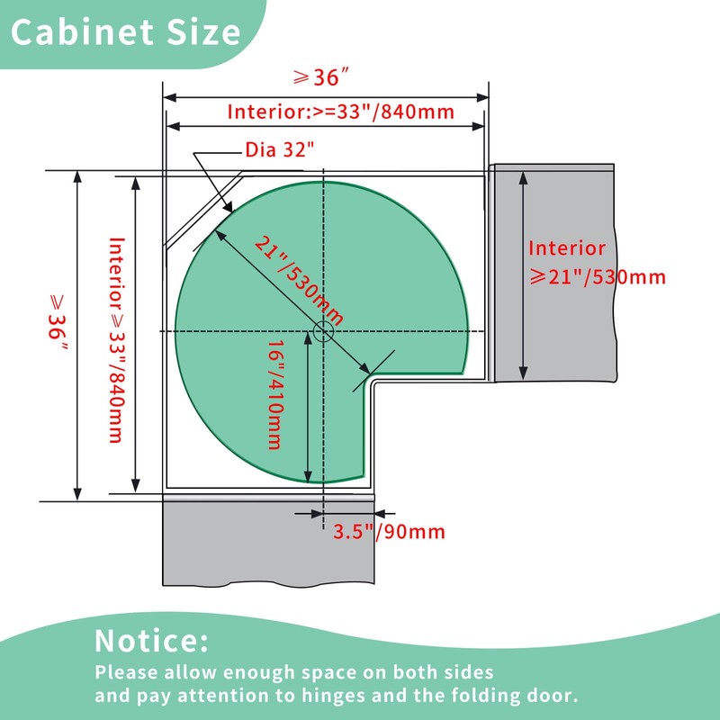 32" Lazy Susan Turntable for Kitchen Blind Corner Cabinet Organizer