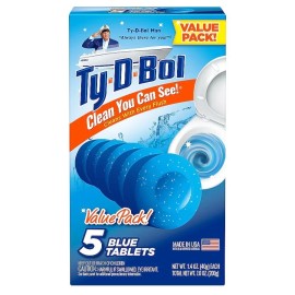 Ty-D-Bol Blue Tablets Value 5 Pack Automatic Toilet Bowl Cleaner Deodorizer Tabs