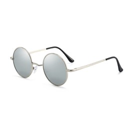 JoXiGo Sunglasses Men Women Polarised UV400 Round Metal Frame Classic Retro Glasses, silver