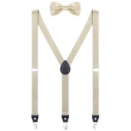 WANYING Men's Teenagers 2.5 cm Y Shape 3 Clips Braces & Bow Tie 2 in 1 Set Casual Business Party Wedding Striped, Plain Khaki