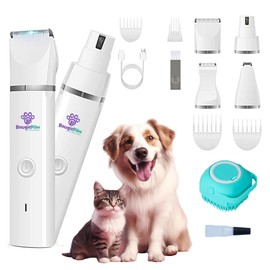 BougiePaw Small Dog Grooming Kit, 4 in 1 with Dog Bath Brush, Low Noise USB Rechargeable Cordless for Dogs&Cats,Waterproof Design,Dog Clippers for Paws,Ears,Face,Hip Hair