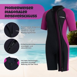 Lansru Children's Wetsuit Short - 2.0 mm Neoprene for Girls, Pioneer Wisconsin Full Zip, UV Protection, Thermal Wetsuit for Surfing, Swimming and Diving