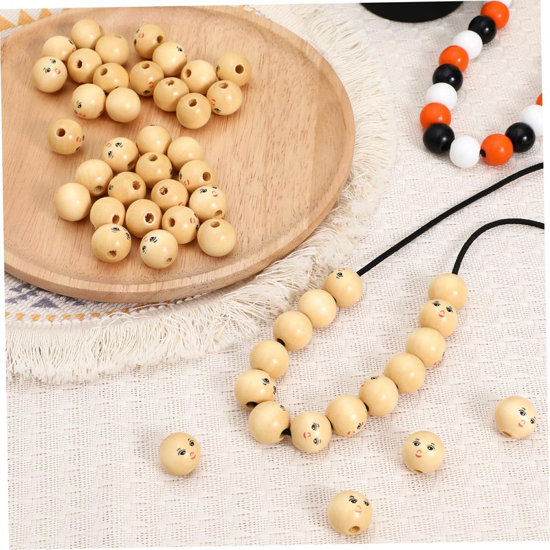 Gatuida 50Pcs Beads for DIY Crafts Round Craft Wood Beads