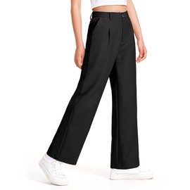 NUMYEAN Girls Dress Pants Wide Leg Uniform Pants for Girls Preppy Clothes Size 9-10 Years Black