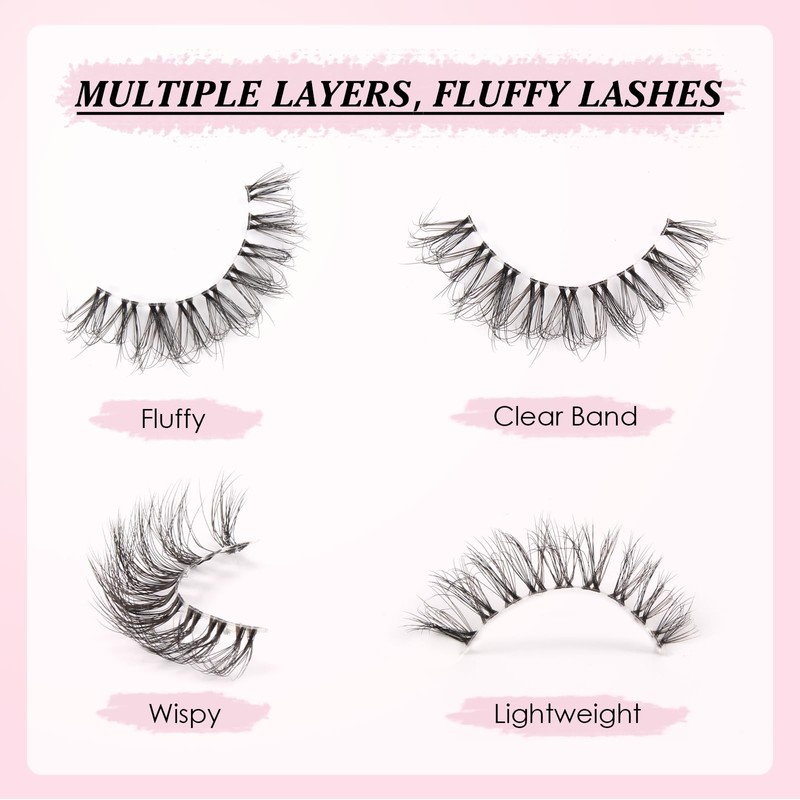 Parriparri Eyelashes, Natural Look, Fluffy False Eyelashes, Clear Band, 7