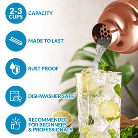 Zulay Cocktail Shaker Set - Stainless Steel Mixed Drink Shaker - Martini Shaker Set with Build in Strainer, Double Sided Jigger & Muddler Combo Mixing Spoon - Pro Margarita Shaker - Large 24oz