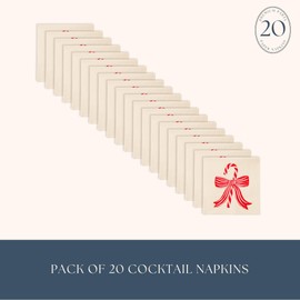 Peppermint Bow Paper Party Cocktail Napkins | 3-Ply Fancy Napkins | Festive Holiday Supplies for Christmas, Holiday Gatherings, and Winter Celebrations | Pack of 20, 5" Folded