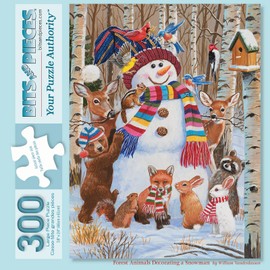 Bits and Pieces – 500 Piece Jigsaw Puzzle for Adults – Forest Animals Decorating A Snowman - Winter Snow Holiday Woods Scarf Bird House Jigsaw Puzzle by Artist William Vanderdasson